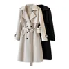 Trench da donna SuperAen 2023 Autunno/Inverno Oversize di moda Oversize Welband Corea Double Breasted Coat