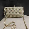 Designer Women Clutchs Bag Bottegaaveneta Dinner Woven äkta läder Pearl Bag 2023 Instagram Korean Edition Fashion Handwoven Bag Immortal Girl Chain Banqq