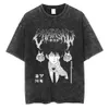 Men Washed Tshirt Anime Chainsaw Man T Shirt Women Streetwear Cotton T-shirt Power Loose Short Sleeve Shirts Pochita Denji Tees