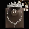 Ketting Oorbellen Set DIEZI Koreaanse Luxe Zilver Kleur Metalen Kristallen Kroon Voor Vrouwen Bruiloft Bruids Strass Tiara's