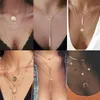 Vintage Multilayer Crystal Pendant Necklace Women Gold Color Beads Moon Star Horn Crescent Choker Necklaces Jewelry2577