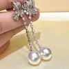 MeiBaPJ 1011mm Natural White Rice Pearls Fashion Bow Long Chain Drop Earrings 925 Silver Fine Wedding Jewelry for Women 231225