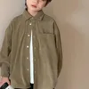 Jackets Boys 'Autumn Winter Fashion Polo Collar Camisa de manga longa Casual Versátil Western Kids Crianças Crianças de roupas Y2K Tops