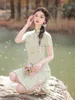 Vêtements ethniques Été Rétro Traditionnel Col Mandarin Mousseline Cheongsam Chinois Femmes À Manches Courtes Qipao Robe De Soirée