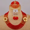 Necklace Earrings Set Opaque Red Nigerian Wedding African Beads Jewelry Crystal Costume