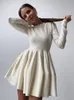 Hirsionsan Elegant Long manche mini-robe Sweater Femme Femme O HIVER O COU TIRME SEXY SEXHE JUPT PLAISE PLAIS