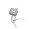 Anillo de diamante completo, anillo de compromiso de diamante cuadrado para mujer, joyería de boda de plata y oro a la moda
