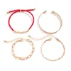 Link Bracelets IngeSight.Z 4pcs/set Vintage Flat Beaded Chain Bangle Bracelet For Women Punk Gold Color Cross Wax Thread Set