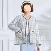 Women's Jackets Elegant Plaid Tweed Plus Size Jacket For Women Korean Fashion O-neck Pearl Single-breasted Short Outerwear Casual All-match