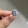 Cluster Rings Design 18K Solid White Gold 3 S Emerald Cut Blue Lab Moissanite Diamond Engagement Wedding Ring