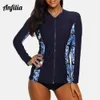 Wear Anfilia Women Long Sleeve Zipper Rashguard Top Floral Print Rush guard Swimwear Surfing Running Shirts Swimsuit UPF50+