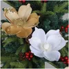 Fleurs décoratives couronnes ya 3pcs décoration de Noël paillettes poinsettia grandes têtes artificielles magnolia ornements de Noël décoration arbre f otayc