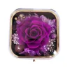 Rose séchée pour petite amie de la saint-valentin, bijoux, fleur éternelle, décoration de boîte-cadeau en acrylique, 11cm x 11cm x 8cm