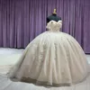 Lekka szampan quinceanera sukienka brokaż meksykański vestido de 15 anos aplikacja koronkowa koralika Słodka 16 urodzin sukienka imprezy konkurs Miss Miss