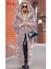Täcka kvinnor svart s 5xl lång tjock värme huva mink päls jacka hösten vinter mode rosa streetwear överrockkläder 231225