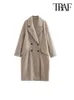 TRAF femmes mode surdimensionné Double boutonnage manteau en laine Vintage à manches longues poches à rabat vêtements de dessus pour femmes Chic pardessus 231225
