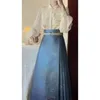 スカート中国スタイルの改造されたハンフは、女性用のエレガントな青いスリムな馬のための女性のための絶妙に印刷されたワンピーススカート