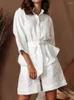 Vêtements de nuit pour femmes linad pyjamas blancs pour femmes ensembles 2 pièces en coton trois quarts de combinaison femelle à manches féminines avec des vêtements de printemps de short