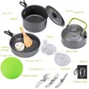 Cookware Sets Camping Cooking Set Ultra-light Aluminum Alloy Utensils Teapot 2-3 People Tableware Kettle Pot Frying Pan Combination