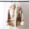 Jackets High Grade Real Lamb Wool Fur Dwon Coat Women Winter Warm 95%white Duck Down Jacket 2021 New Mujer Abrigo