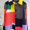 Blouses des femmes miyake plissé de couleur contrastée de couleur géométrique imprimée femme revers à semelles simples à trois quarts