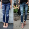 Moda Mediados de cintura Jeans ajustados Mujeres Vintage Pantalones de mezclilla desgastados Otoño Prensado Destruido Lápiz Casual Ripped 231225