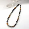 Choker Lii Ji 10mm/12mm Tiger's Eye Pyrite Black Agate Multi Stone Stainless Steel Necklace 52cm Trendy For Male