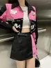 Vestidos de trabalho japonês outono motobiker jaquetas de beisebol mulheres sexy cintura alta bodycon a-line saias americanas conjuntos de duas peças