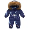 Russie hiver enfants Snowsuit brillant or argent extérieur canard vers le bas barboteuses grand col de fourrure vêtements d'extérieur enfant en bas âge bébé combinaison globale 231225