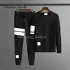 It-thom Men Hoodies Sweatshirts Autumn Winter Pure Cotton Loopback Jersey Knit Engineered Arm Stripe Crewneck Pullover Brown Black White 367 133