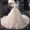 2024 Luxury Vintage A Line Wedding Dresses Spets Sexy V Neck Long Train Lace Applicques Sweep Train Backless Wedding Dress Brudklänningar Vestidos de Novia Robes de Mariee