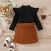 Ensembles de vêtements 0-5Y enfants filles automne vêtements ensemble bébé volants à manches longues col haut en tricot + jupes en velours côtelé tenues pour enfants