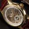 男性の手首は豪華なゴールデンスケルトンメカニカルスチームパンク男性時計自動腕時計レザーストラップヘレンホーログJ19070318N