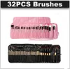 Penselen 32-delig Make-up Kwasten Hout roze zwart mini Set Cosmetische Penselenset Oproldoosje Eyeliner Oogschaduwborstel Make-up Gereedschappen DHL