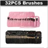 Pinceaux 32pcs pinceaux de maquillage bois rose noir mini ensemble pinceau cosmétique ensemble roll up case eyeliner fard à paupières pinceau outils de maquillage DHL