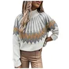 Damestruien Warme en gezellige Koreaanse mode kleding Dames lange mouw hoge kraag afdrukken trui casual losse gebreide pullover jumper tops