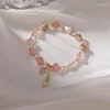Strand minar söt rosa färg oregelbunden kristall sötvatten pärlarmband för kvinnor femme guldpärlor elastiska pärlor tillbehör
