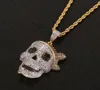 Collana con ciondolo teschio da uomo Catena personalità Oro Argento ghiacciato Cubic Zirconia Gioielli hip hop rock4042297