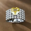 Heart Topaz Diamond Ring 100% Real 925 Sterling Silber Party Ehering -Ringe für Frauen Verlobungs Schmuck Geschenk