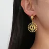 Dangle Earrings Dawapara OM Ohm Symbol Sunshine Charm Hoop Stainless Steel Hindu Yoga Jewelry