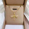 Beaded Necklaces DIEYURO 316L Stainless Steel Personality Dragonfly Pendant Necklace For Women Fashion Girls Clavicle Chain Party Jewelry GiftsL231225