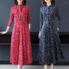 Robes décontractées Élégant Vintage Femmes Floral Longue Robe Printemps Automne Manches Slim Mode Femme Tuniques Robe D'été 2023