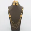 Kolczyki naszyjnik Zestaw Dubai złota biżuteria na kobiety wisry w zawieszanie długą łańcuch i bransoletki Pierścień zaręczynowy