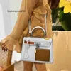 Leather Handbag Lakis 2023 niche design cream white color blocking bag with contrasting color inner cover one shoulder crossbody handbag