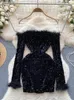 Casual Dresses Off The Shoulder Sexy Dress Women Sequin Feather Tight Bodycon Summer Long Sleeve Club Party Vestidos