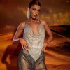 Women's Tanks Sexy Sparkly Ladies Sleeveless Crop Top Luxury Design High Sequined Backless Mesh Rhinestones Sparkling Birthday Party Tops