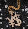 Hip Hop Jewelry Dollar Pendant Halsband för män Kvinnor med kedjeguldfylld Micro Pave Cubic Zircon Bling Necklace Rapper Acces5218600