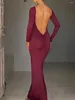 Casual jurken dames s sexy lange mouw maxi jurk elegante backless ruches bodycon avondjurk cocktail