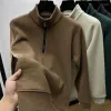 Erkek Hoodies Yüksek Kaliteli Örgü Düz Renk Tıknaz Yarım Fermuar Kalın Kazak Sıcak Giysiler BUTLENECK 4XL