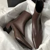 British French Short Boots Women Spring Autumn Single with Thick Heels Pointed Toe Slimming Versatile Martin Naked